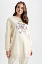 DEFACTO Relax Fit Crew Neck Printed Sweatshirt Tunic