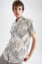 DEFACTO Slim Fit Polo Neck Floral Short Sleeve Shirt