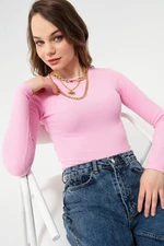 Lafaba Women's Pink Corduroy Long-Sleeve Crop Top