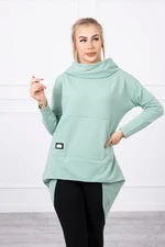 Sweatshirt with a long back and a hood in dark mint