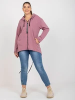 Powder pink plus size zip-up sweatshirt with ribbing