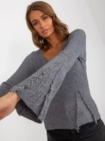 Dark grey ribbed classic sweater with viscose