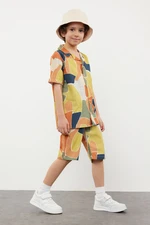 Trendyol Multicolored Boy's Patterned Shirt-Pants Cotton Set Bottom-Top Set