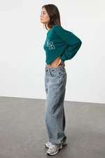 Trendyol Emerald Green Oversize/Wide Fit Asymmetrical Crop Thick Knitted Sweatshirt