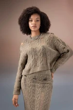 DEFACTO Crew Neck Openwork Knitted Sweater