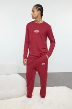 Trendyol Men's Claret Red Regular Fit Printed Knitted Pajama Set