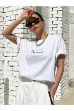 Know Women's White The Future Oversized Printed Tshirt