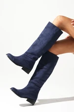 Mio Gusto Parley Navy Blue No Zipper Women's Boots With Thin Faux Für Lined.