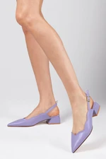 Mio Gusto Marsha Lilac Women's Open Back Short Heeled Shoes with Buckle in the Side.