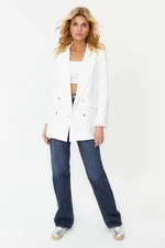 Trendyol White Oversize Lined Buttoned Woven Blazer Jacket