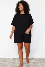 Trendyol Curve Black Crew Neck Woven Pajamas Set