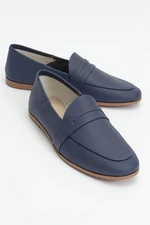 LuviShoes F05 Navy Blue Skin Genuine Leather Women's Flats