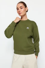 Trendyol Khaki Animal Embroidered Regular/Normal Fit Thick Inside Fleece Knitted Sweatshirt