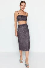 Trendyol Silver Fringed Sequin Midi Skirt