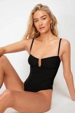 Trendyol Black Strapless Accessory High Leg Regular Swimsuit