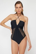 Trendyol Black Strapless Mesh Detailed High Leg Regular Swimsuit