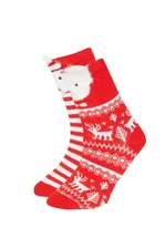 DEFACTO Girl's Christmas Themed 2-Piece Cotton Long Socks