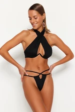 Trendyol Black Tunnel Brazylijskie Dół Bikini Z Wysokimi Nogawkami