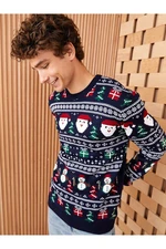 LC Waikiki Men's Crew Neck Long Sleeve Christmas Theme Knitwear Sweater