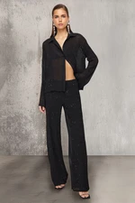 Trendyol Black Lined Shiny Woven Chiffon Trousers