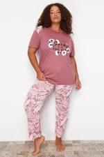 Trendyol Curve Pale Pink Flower Pattern Knitted Pajamas Set