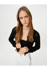 Koton Crop Knitwear Cardigan Openwork Zippered Cotton Blend