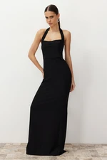 Trendyol Black Fitted Off Shoulder Neckline Woven Long Evening Dress