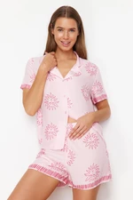 Trendyol Pink Galaxy Patterned Viscose Woven Pajamas Set