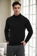 64721 Dewberry Half Turtleneck Woolen Mens Knit Sweater-BLACK