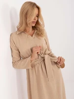 Beige loose casual dress with 3/4 sleeves