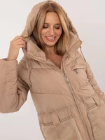 Brown quilted winter jacket with fur