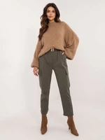 Khaki women's cargo pants with belt OCH BELLA