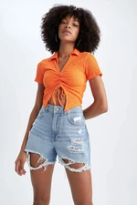 DEFACTO Fitted Polo Neck Short Sleeve Crop T-Shirt