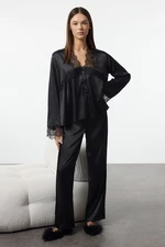 Trendyol Black Plain Satin Woven Pajama Set