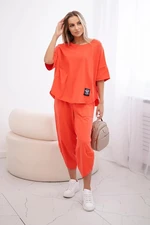 Cotton blouse set + trousers coral