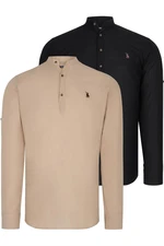 DOUBLE SET G783 DEWBERRY JUDGE COLLAR SHIRT-BLACK-BEIGE