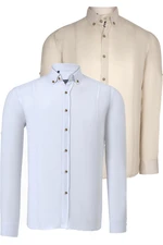 DOUBLE SET G721 DEWBERRY MEN'S SHIRT-WHITE-BEIGE