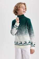 DEFACTO Boys' Christmas Themed Turtleneck Sweater