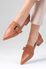 Mio Gusto Carola Tan Color Pointed Toe Women's Low Heel Shoes