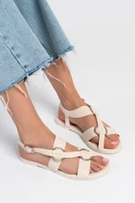 NİŞANTAŞI SHOES Holla Beige Matte Belt Detail Flat Sole Women's Sandals