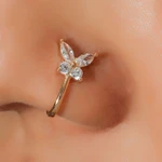 Gold Plating Fake Piercing Nose Ring Zircon Nose Cuff Elegant Nose Clips for Women Girls