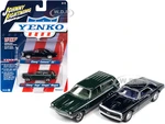 1967 Chevrolet Camaro SS Royal Plum Metallic and 1972 Chevrolet Vega Stinger Wagon Dark Green Metallic "YENKO" Set of 2 Cars 1/64 Diecast Model Cars