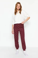 Trendyol Claret Red 100% pamut szív pöttyös kötött pizsama alsók