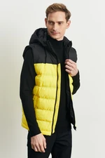 AC&Co / Altınyıldız Classics Men's Black-Yellow Standard Fit Normal Cut Hooded Inflatable Vest