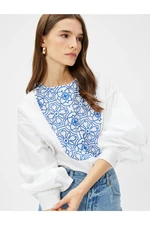 Koton Traditional Embroidered Shirt Crew Neck Cotton