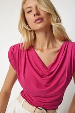 Happiness İstanbul Women's Fuchsia Loose Collar Sleeveless Blouse