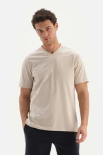 Dagi Beige V-Neck Basic Supima T-Shirt