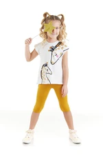 Denokids Giraffe Girls' White T-shirt, Mustard Leggings Summer Suite