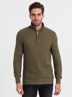 Ombre Men's knitted sweater with spread collar - olive