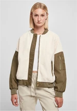 Women's Oversized Sherpa Mixed Bomber Jacket whitesand/darkolive